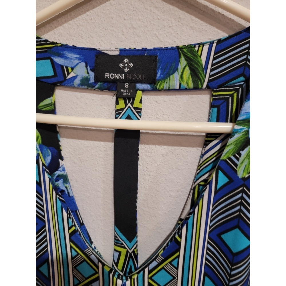 Ronni Nicole Racerback Sleeveless Short Dress Blue Print Size 8 - Picture 6 of 6